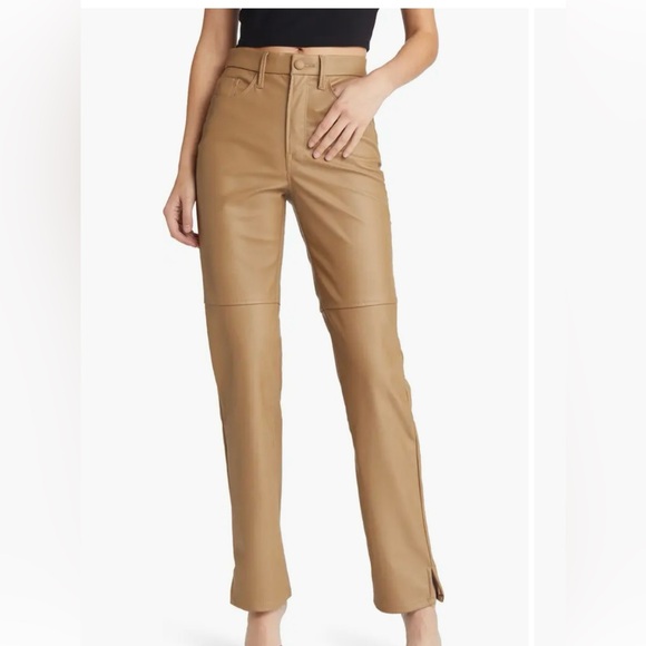 Good American Tan Boot Cut Faux leather pants (missing button) - Picture 1 of 7